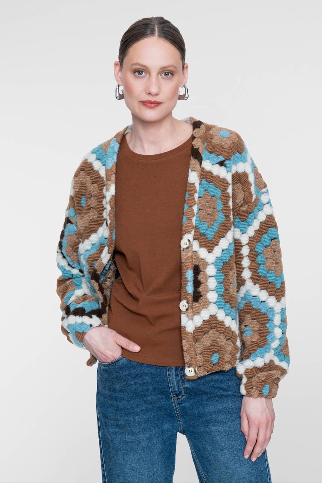 Geisha katoenen gebreid vest - bruin