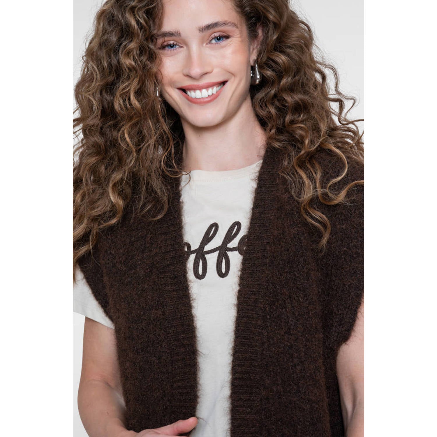 Geisha gilet met wol donkerbruin