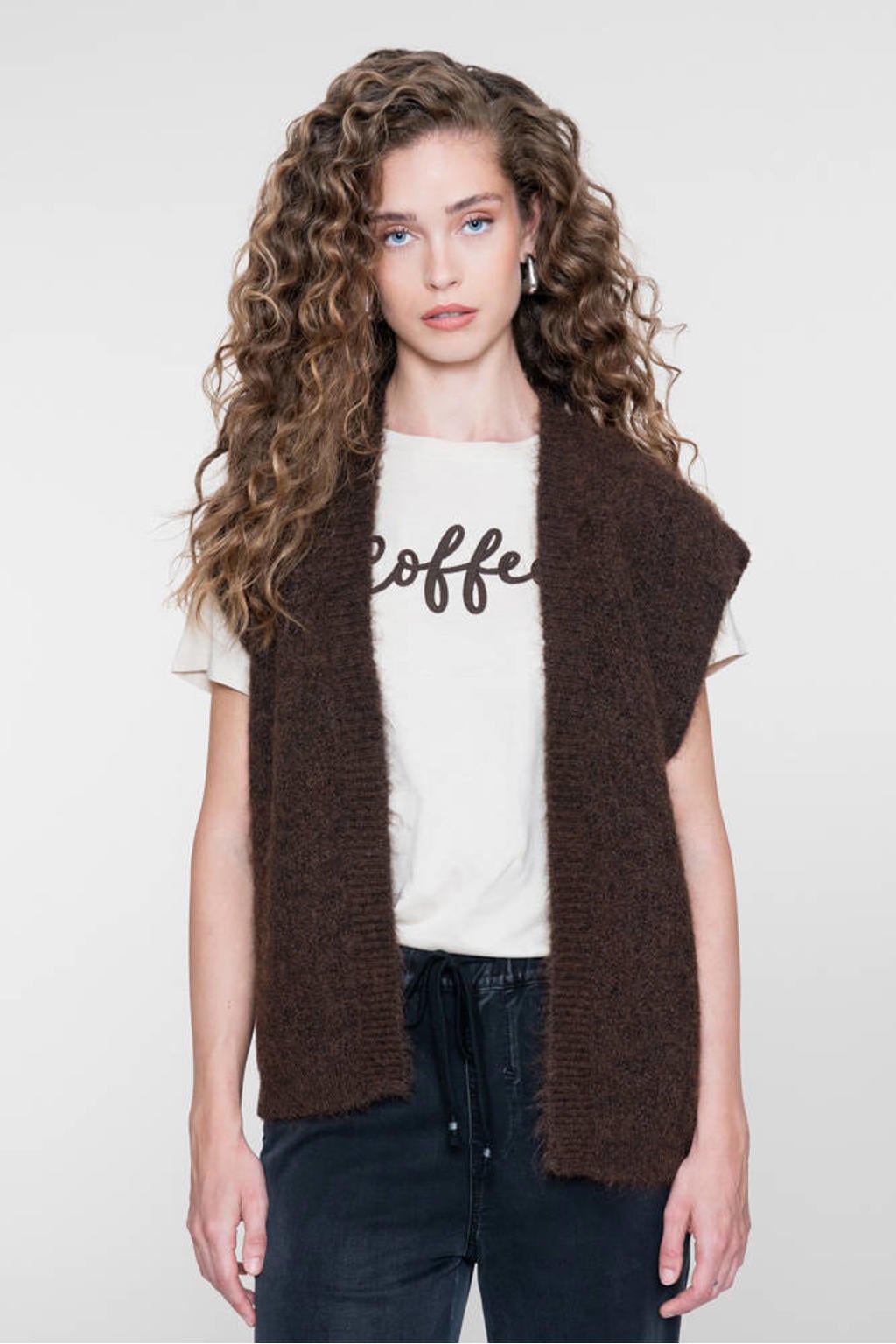Geisha gilet met wol - donkerbruin