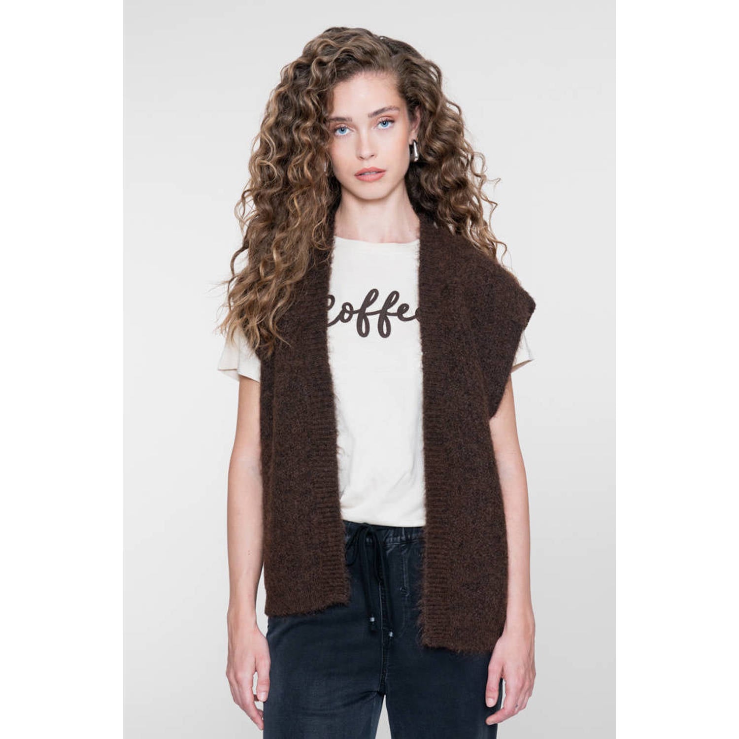 Geisha gilet met wol donkerbruin