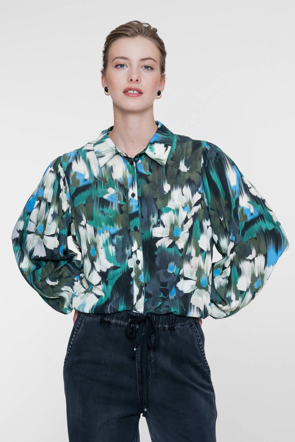 Geisha gebloemde blouse - groen/blauw
