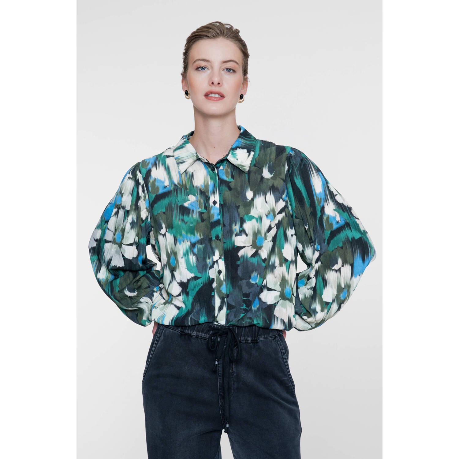Geisha gebloemde blouse groen blauw