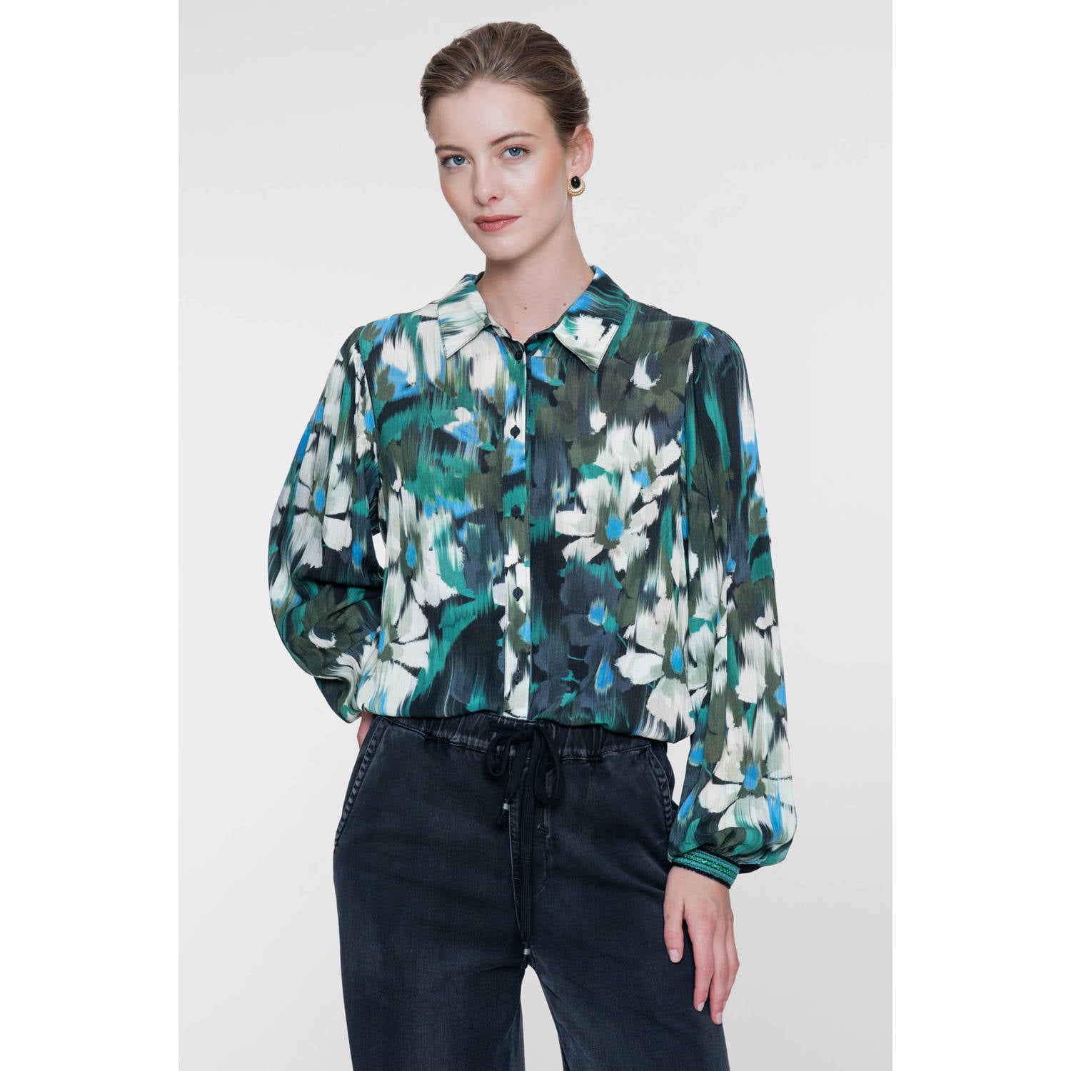 Geisha gebloemde blouse groen blauw