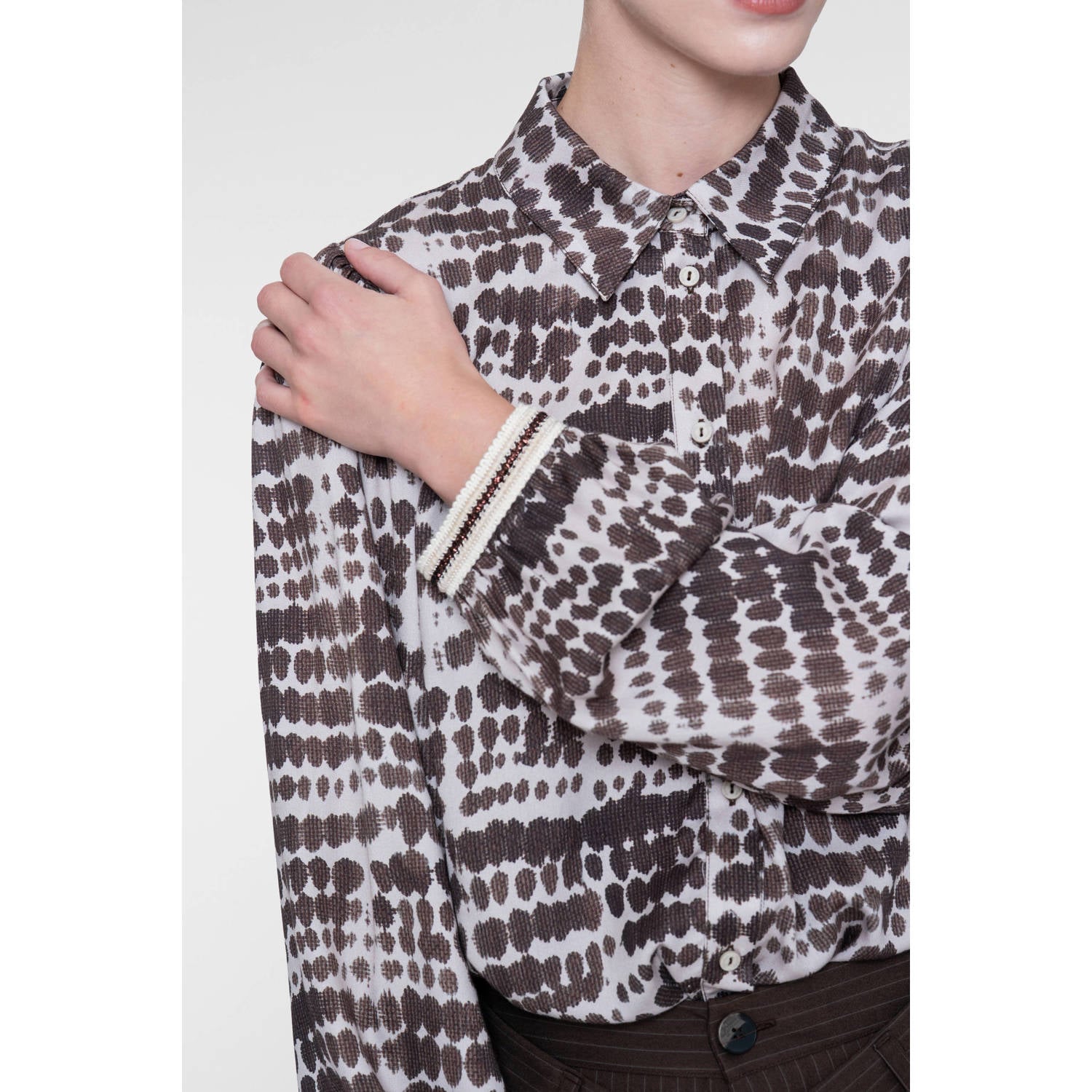 Geisha blouse met print bruin zand