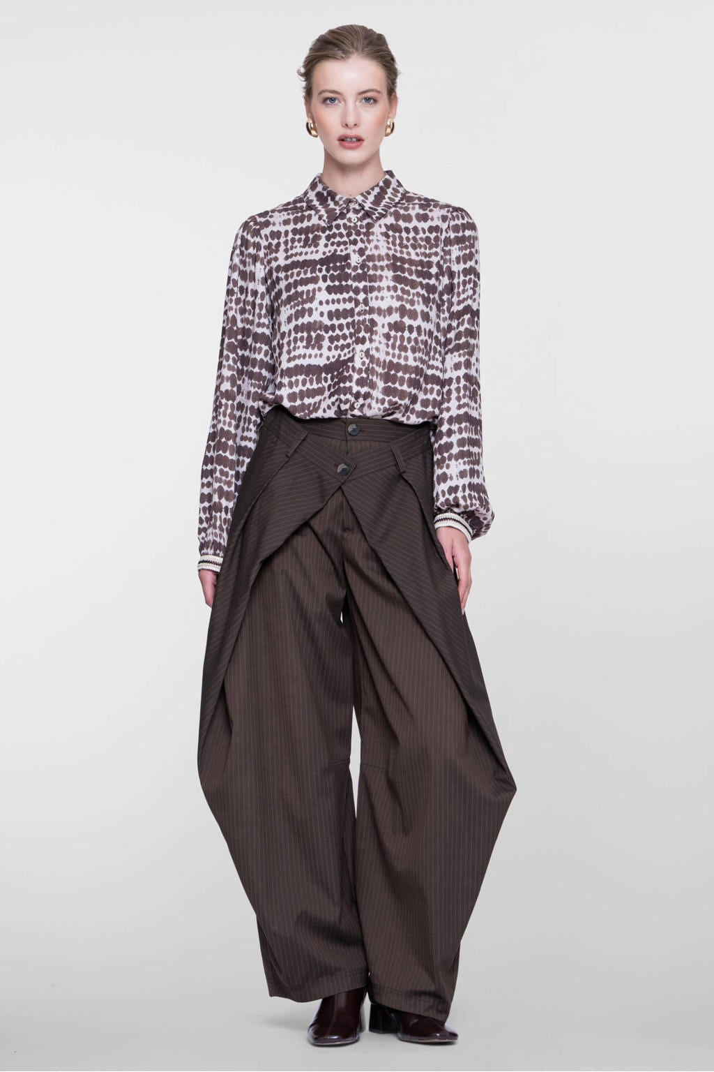 Geisha blouse met print - bruin/zand
