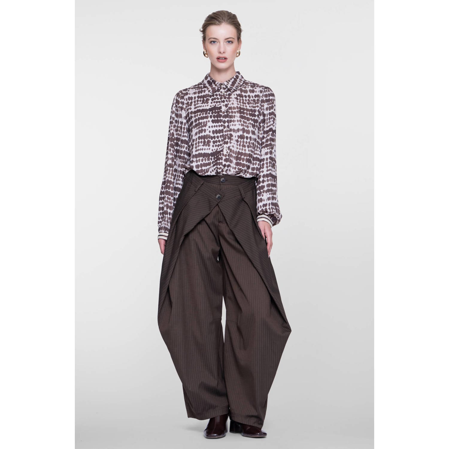 Geisha blouse met print bruin zand