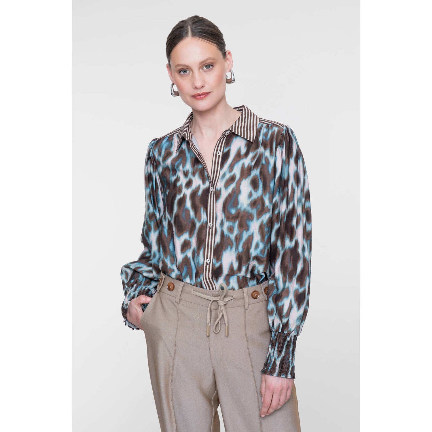 Geisha blouse met print bruin