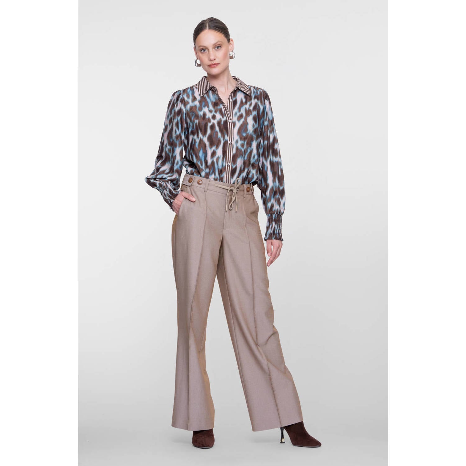 Geisha blouse met print bruin