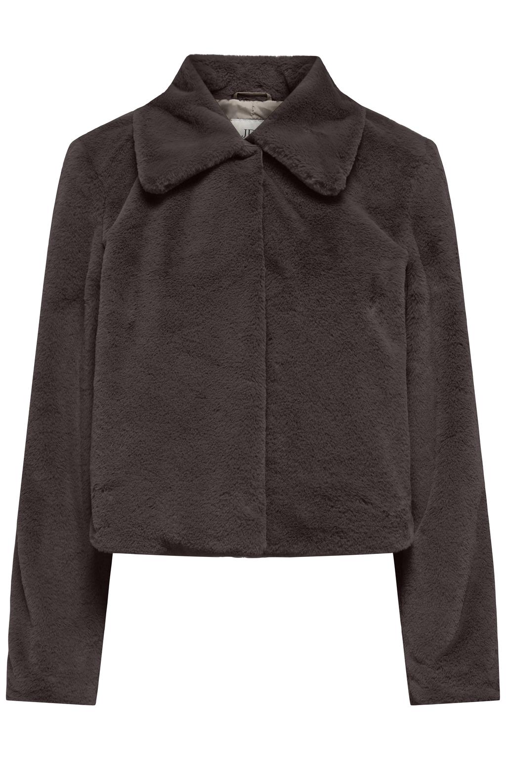 Bruine dames JDY teddy jas met effen, lange mouwen en ritssluiting