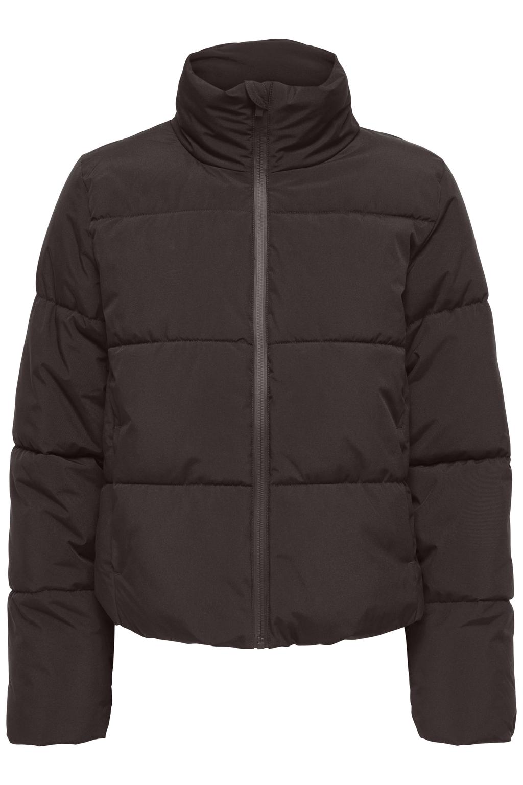 Bruine dames JDY winterjas van polyester met effen, lange mouwen, col en ritssluiting