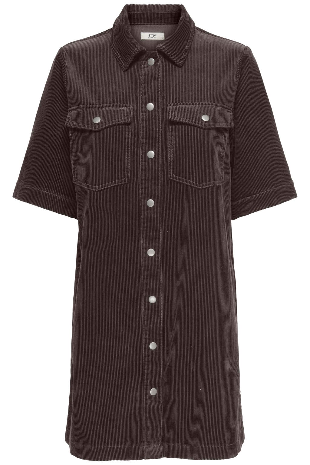Bruine dames JDY corduroy blousejurk met effen, lange mouwen, button down sluiting en knoopsluiting