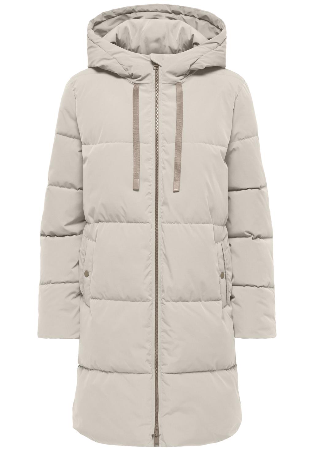 Lichtgrijze dames JDY winterjas van polyester met effen, lange mouwen, capuchon en ritssluiting