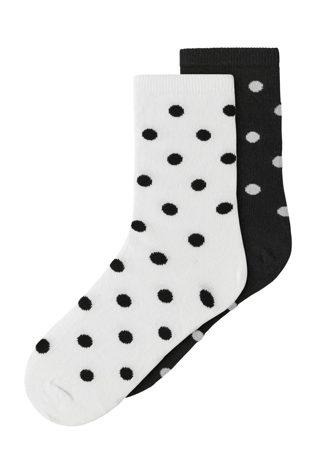 NAME IT KIDS sokken met stippen - zwart/wit (set van 2)