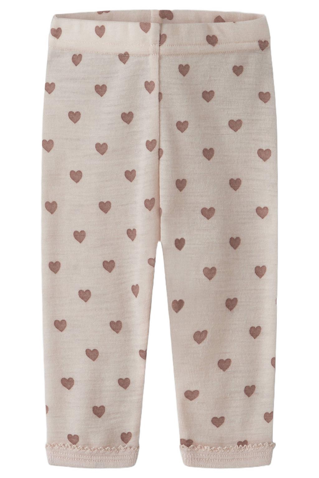 Beige en roze meisjes LIL' ATELIER BABY wollen slim fit legging en hartjes