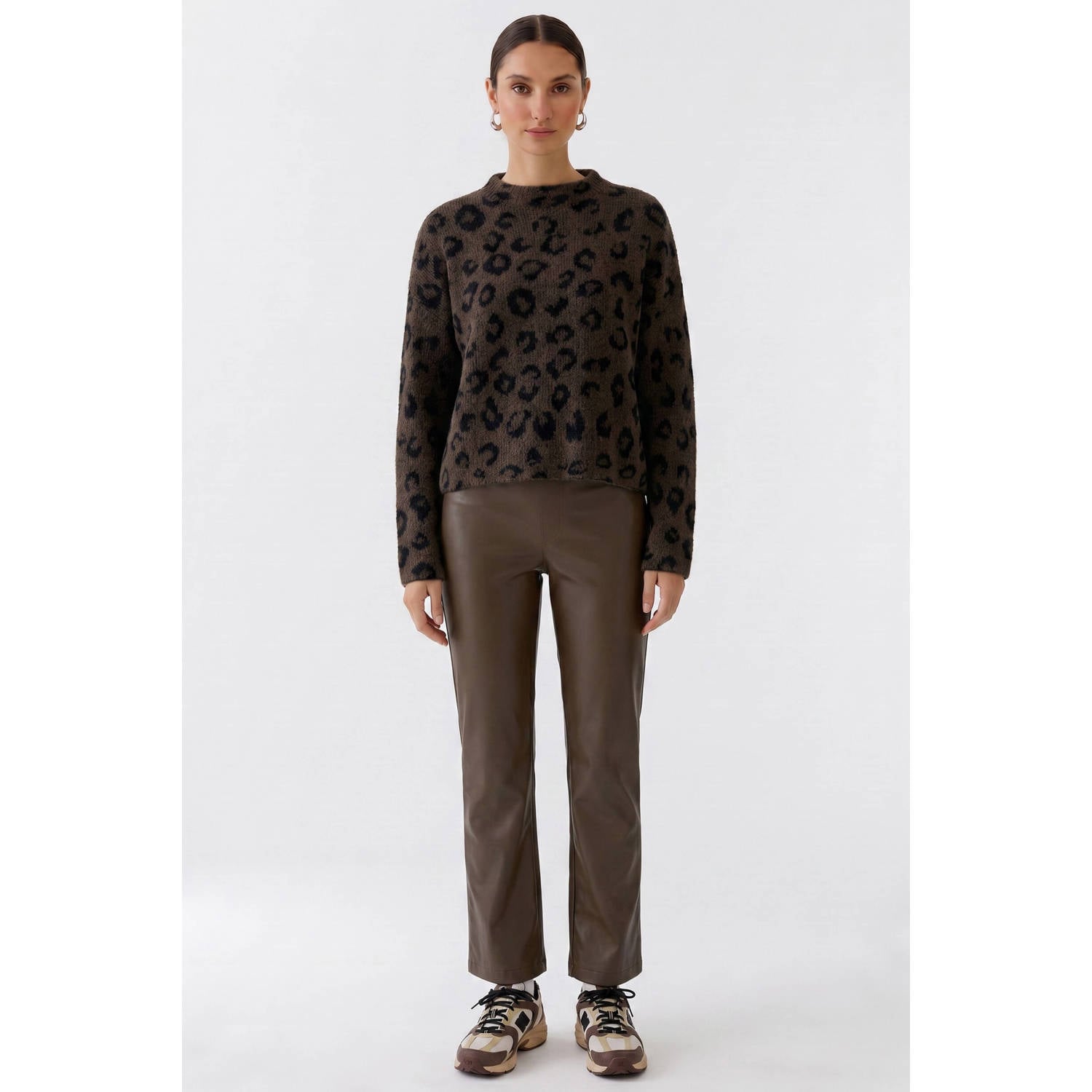 OUI slim fit broek bruin