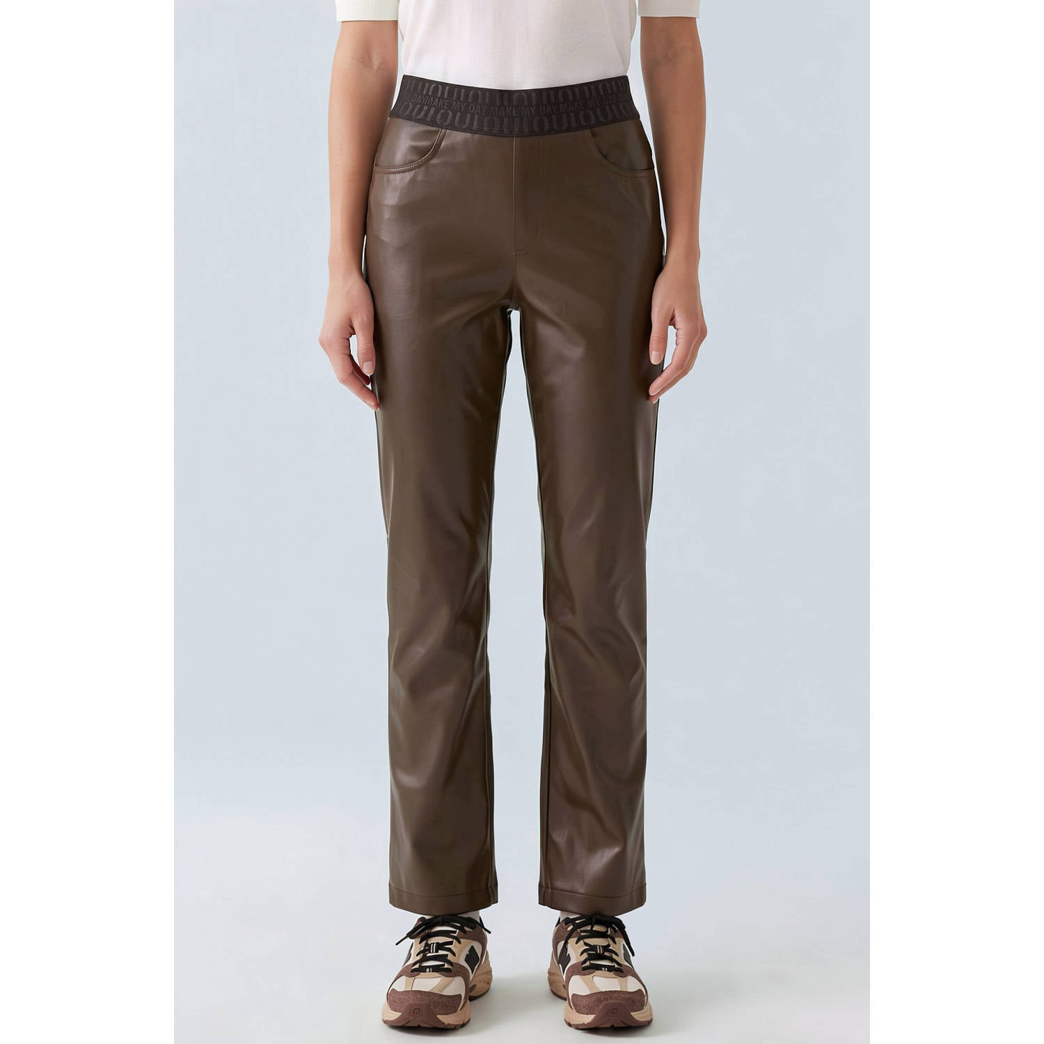 OUI slim fit broek bruin
