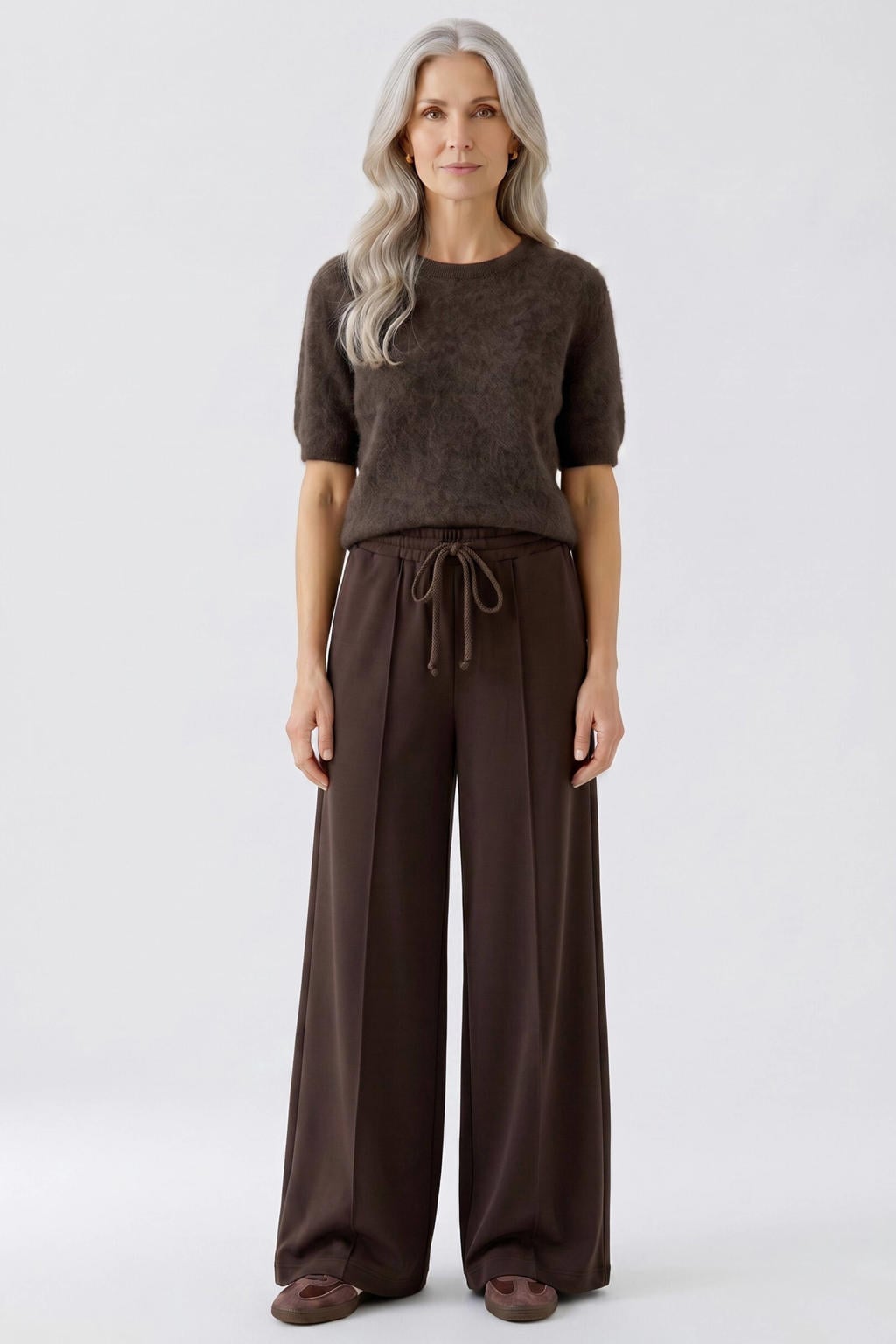OUI high waist wide leg broek - bruin
