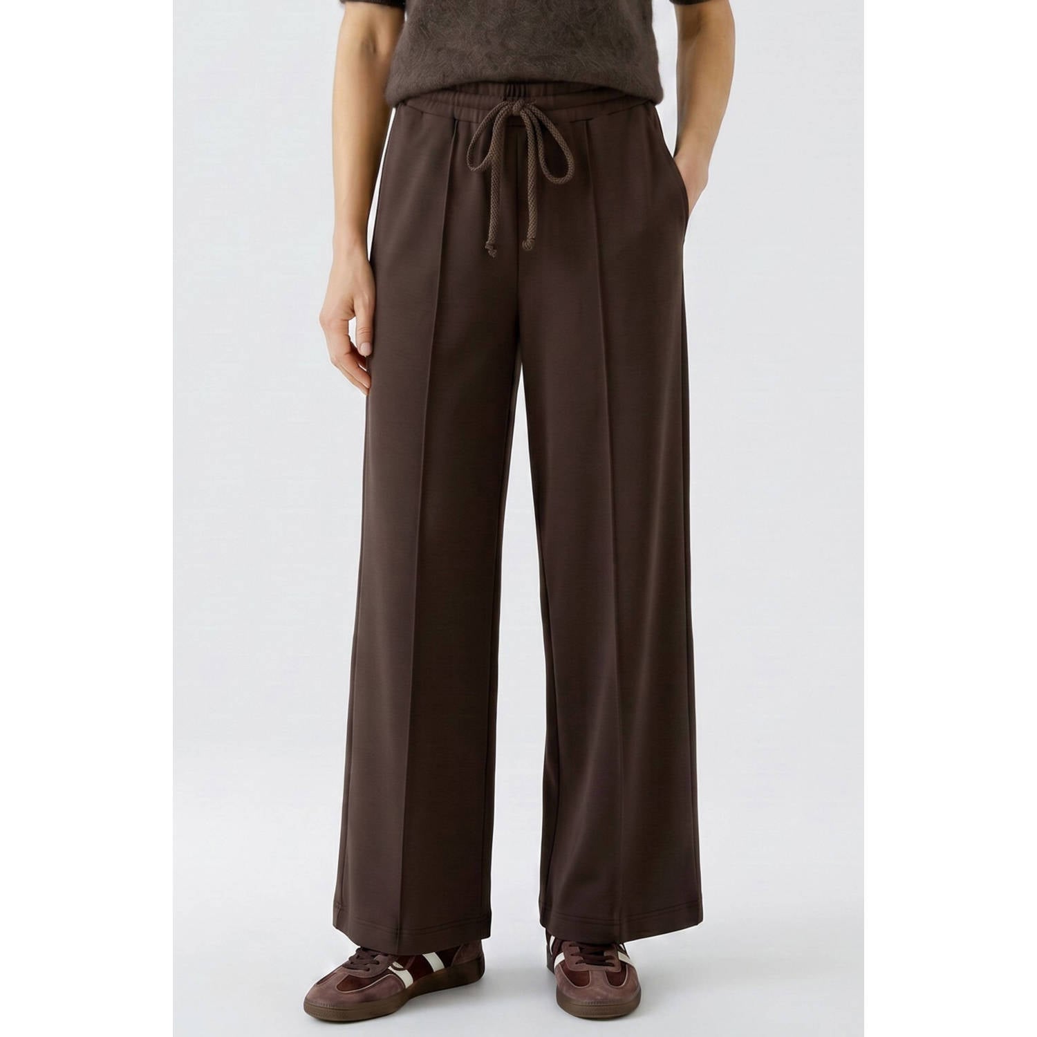 OUI high waist wide leg broek bruin