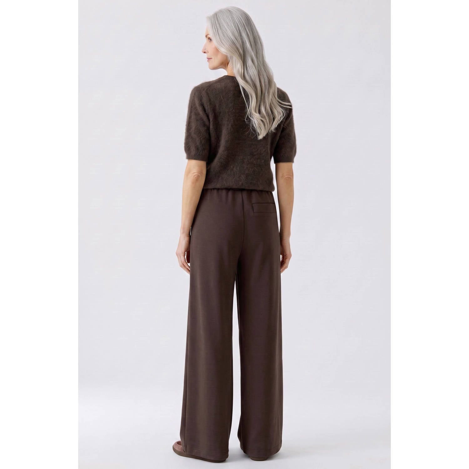 OUI high waist wide leg broek bruin