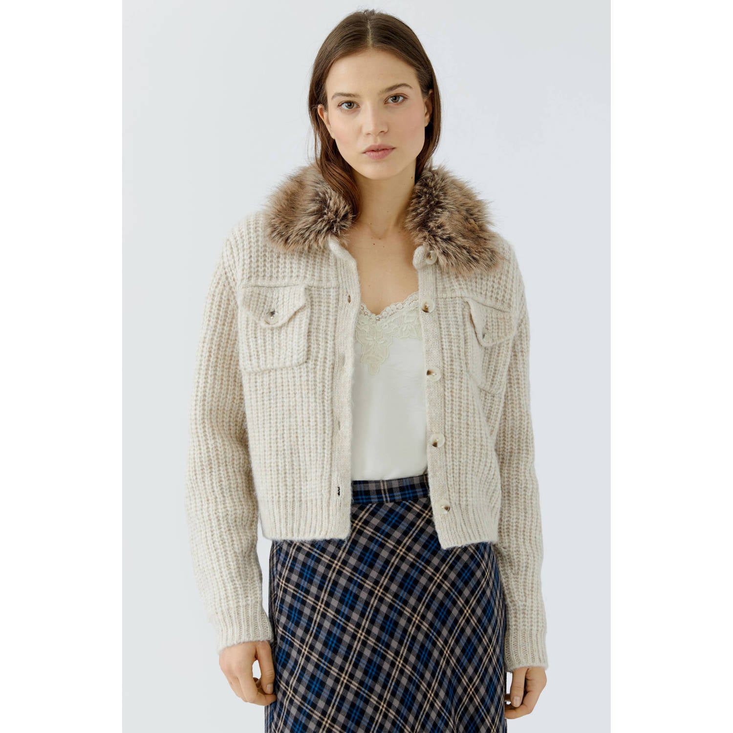 OUI gebreid vest met wol beige
