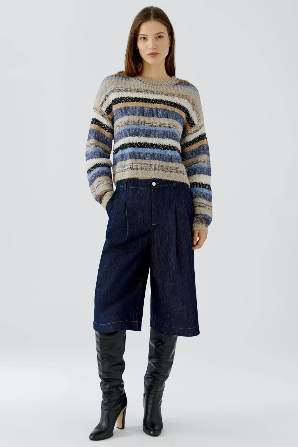 OUI gebreide gestreepte trui met wol - beige