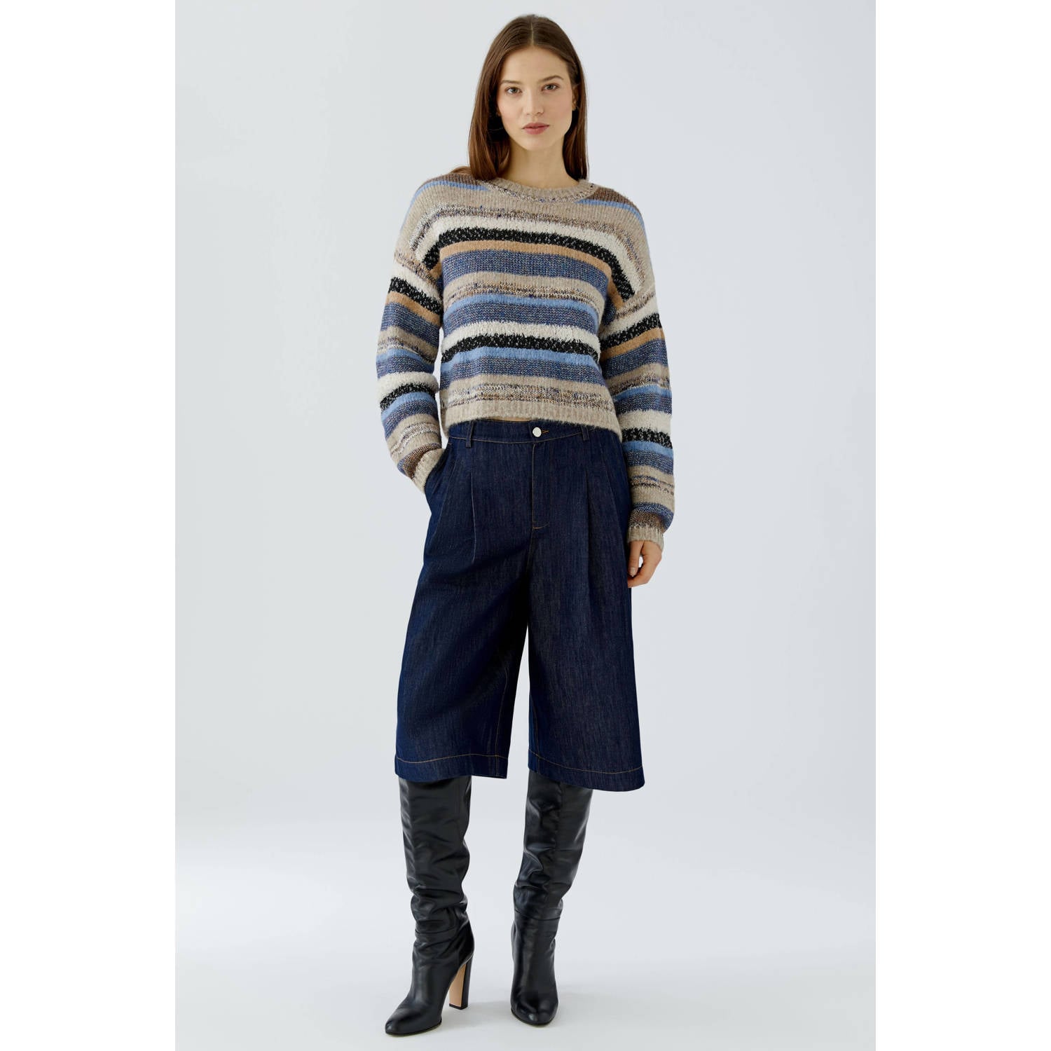 OUI gebreide gestreepte trui met wol beige