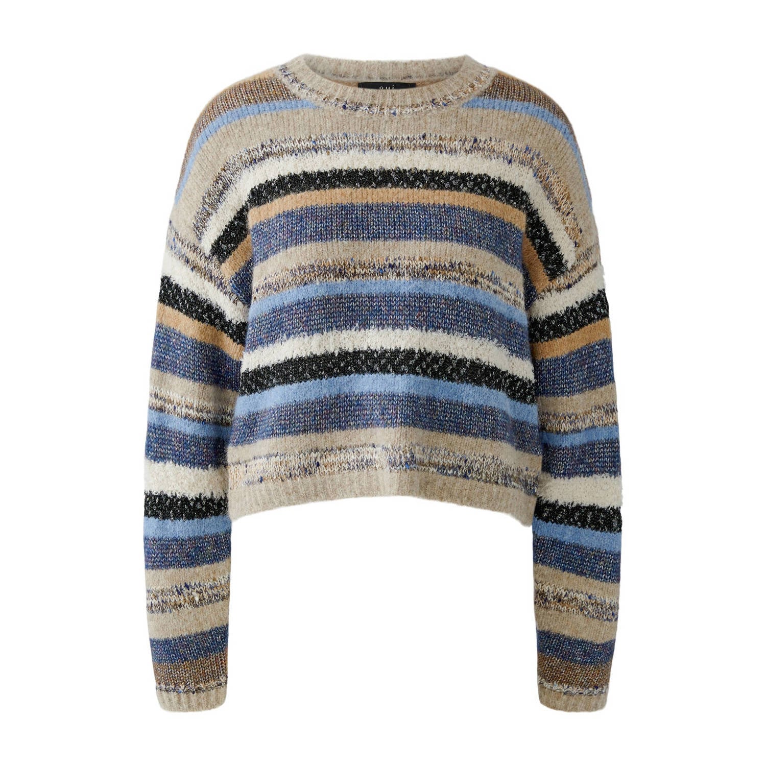 OUI gebreide gestreepte trui met wol beige