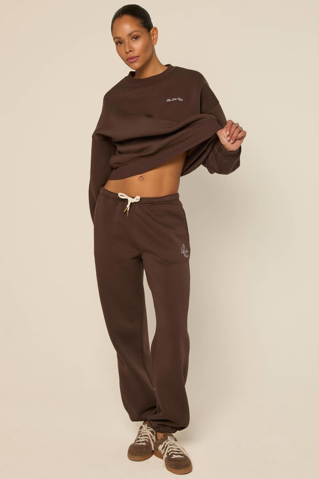 Donkerblauwe dames The Lola Club loose fit broek van katoen met regular waist en effen