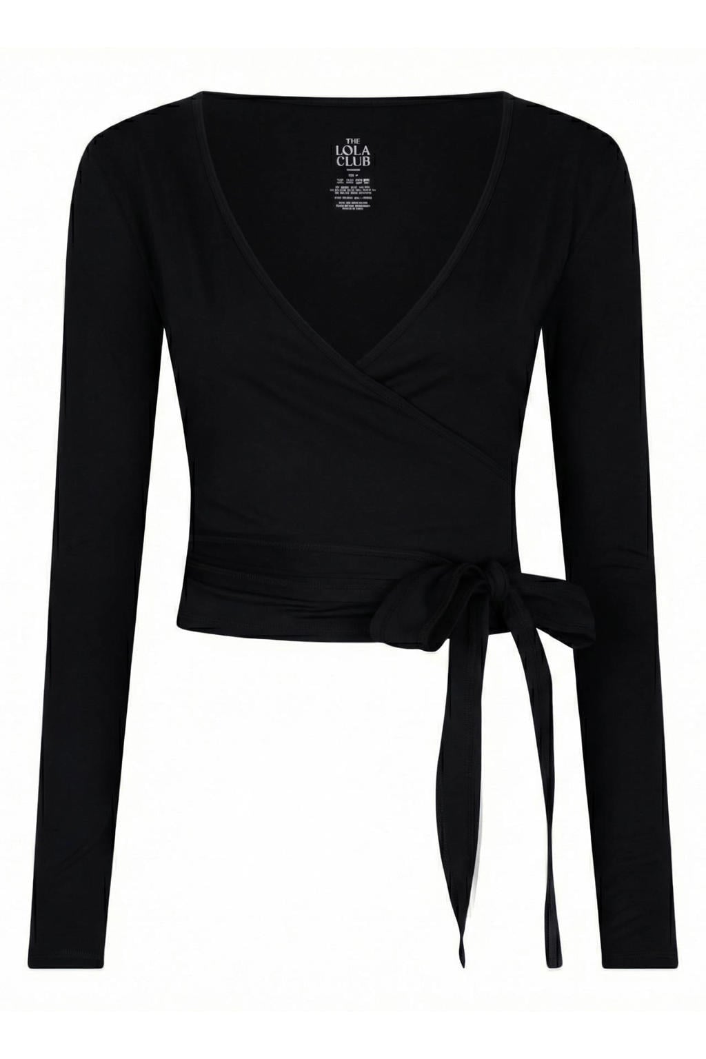 Zwarte dames The Lola Club sporttop van nylon met effen, lange mouwen en V-hals