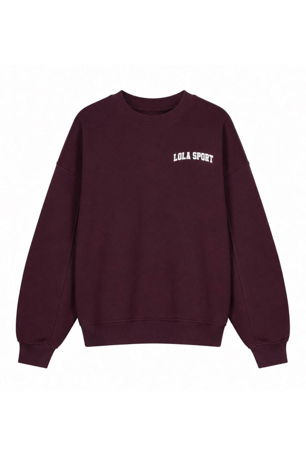 Donkerrode dames The Lola Club sweater met effen, lange mouwen en ronde hals