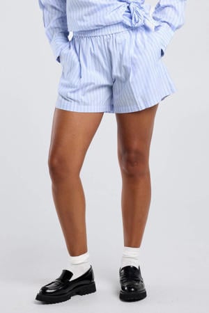 straight leg casual short met krijtstreep - blauw