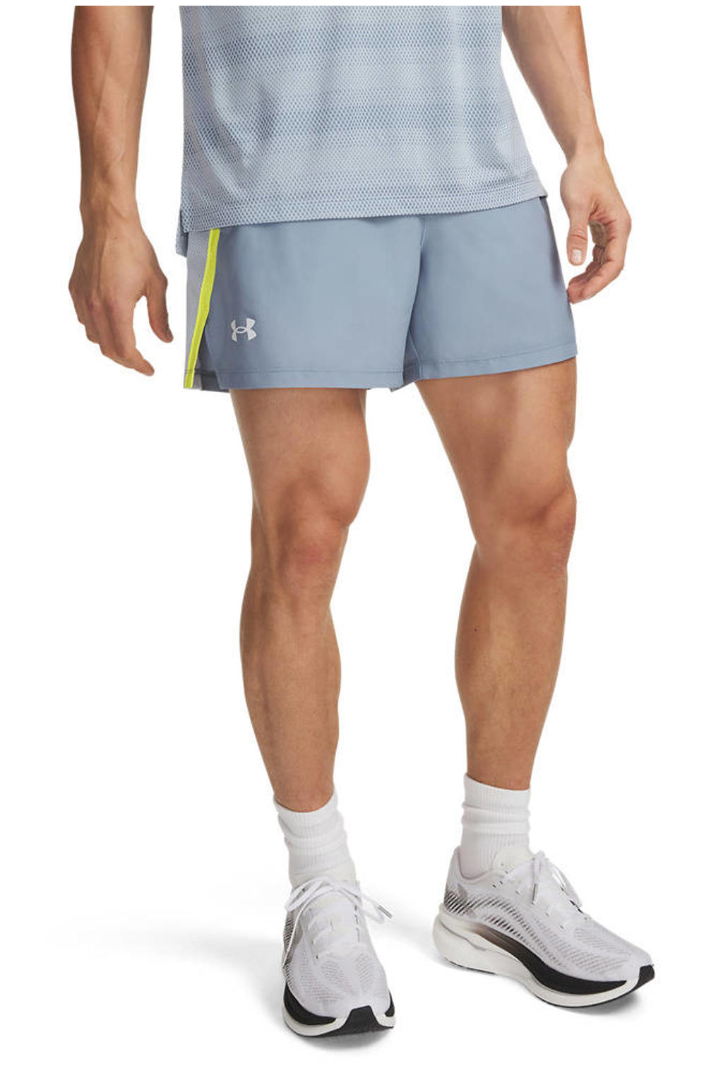 Lichtblauwe heren Under Armour Launch 5" hardloopshort van polyester