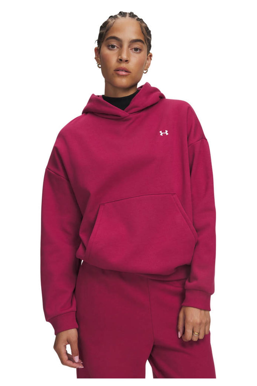 Donkerrode dames Under Armour Icon hoodie van katoen met effen en lange mouwen