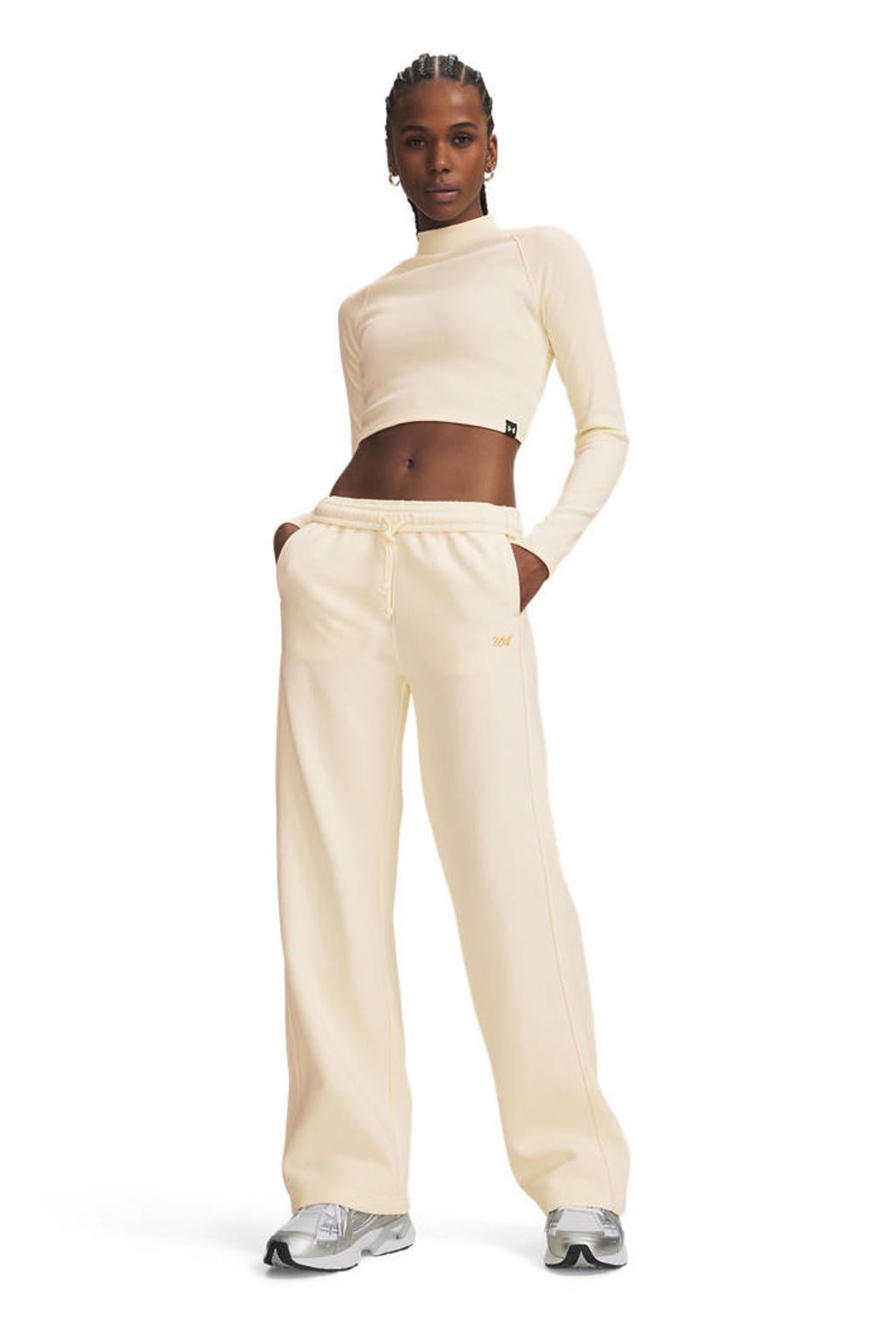 Ecru dames Under Armour Rival Shimmer loose fit joggingbroek van katoen met elastische tailleband en effen