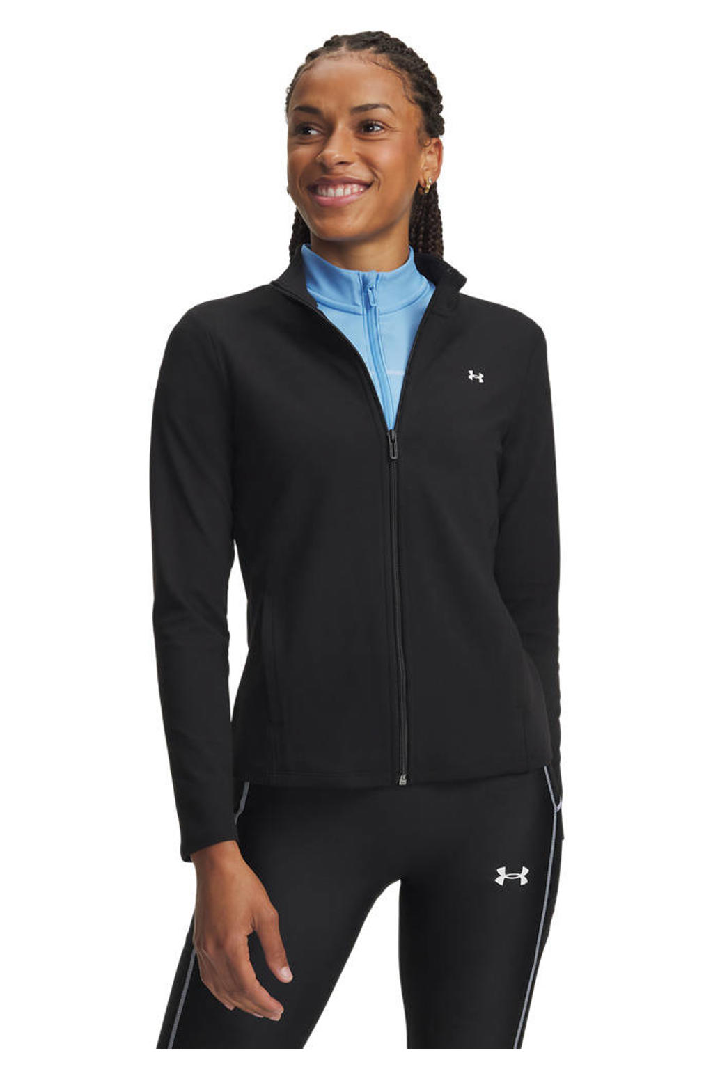 Zwarte dames Under Armour Motion sportvest van polyester met lange mouwen en ritssluiting