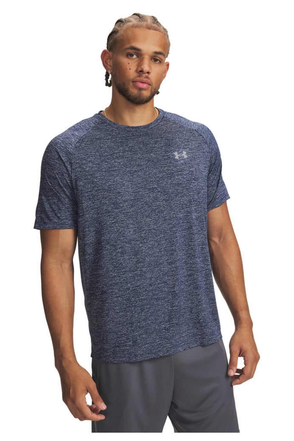 Blauwe heren Under Armour Tech 2.0 sportshirt melange van polyester met effen en korte mouwen
