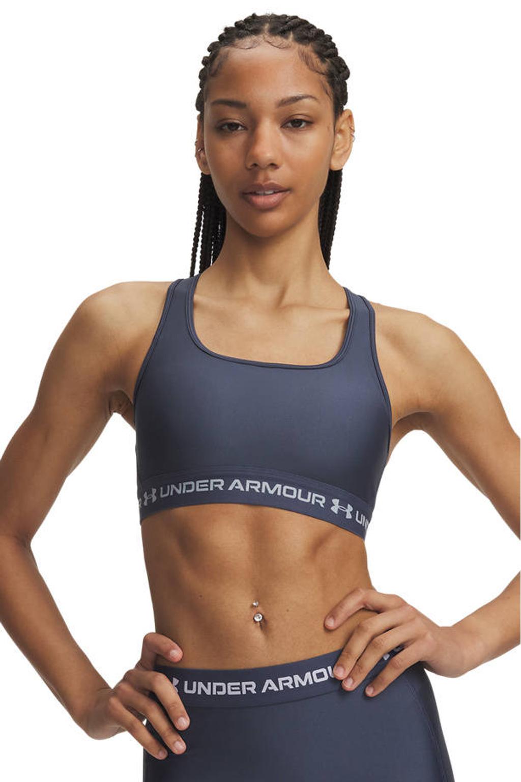 Under Armour Crossback Mid sport-bh medium support met logo - grijsblauw