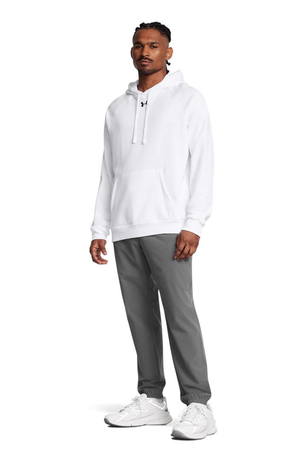 Grijze heren Under Armour joggingbroek Vibe van polyester met slim fit, elastische tailleband met koord en effen