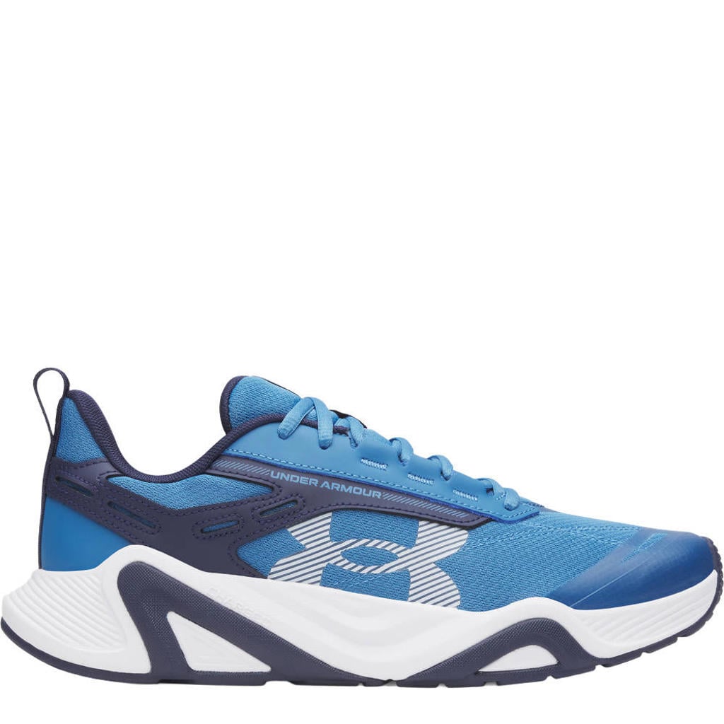 Blauw en donkerblauwe heren Under Armour Charged Commit fitnessschoenen - van 41% leer/36% textiel/23% synthetic~outsole: 100% rubber met veters