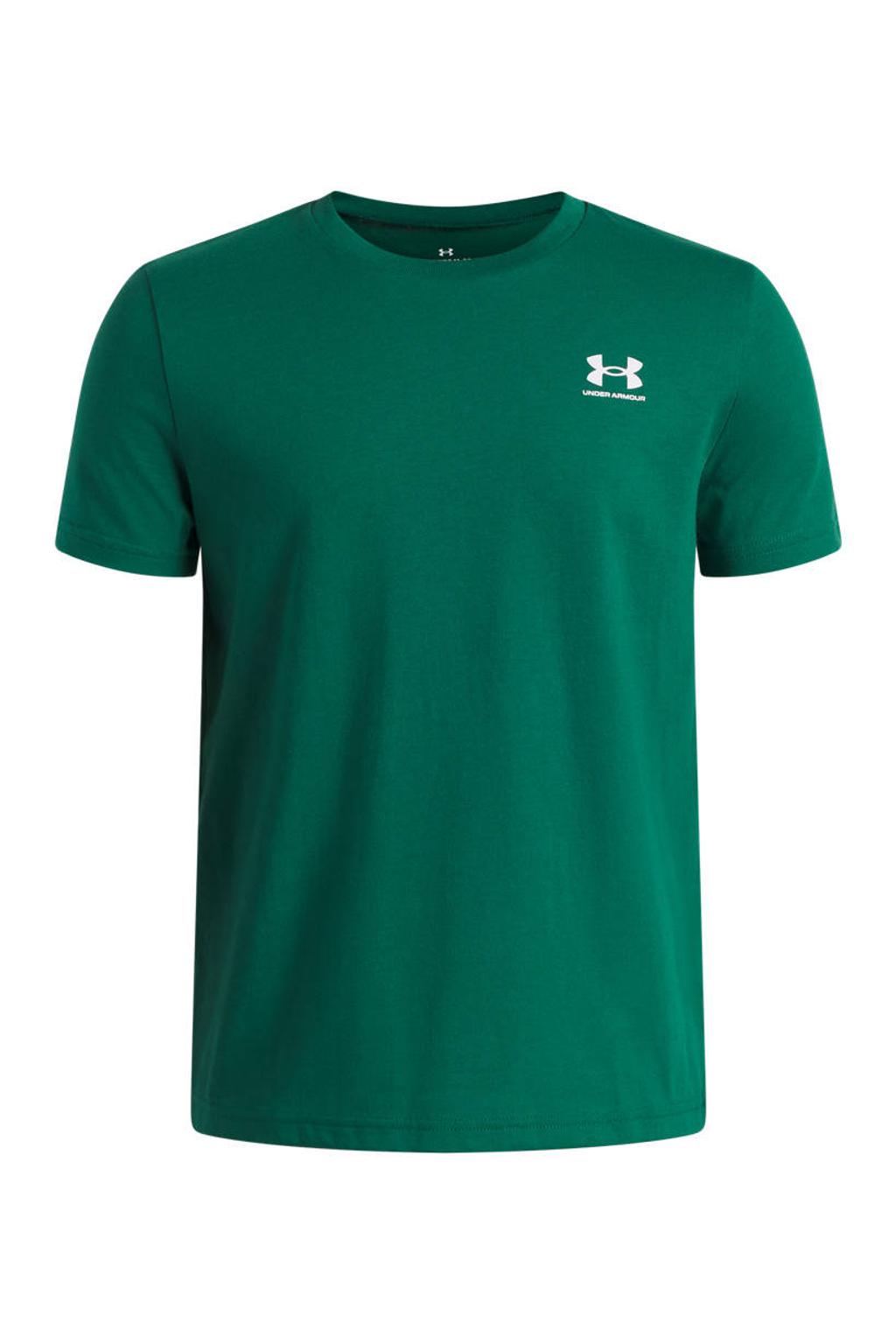Groene jongens en meisjes Under Armour Sportstyle LC rechtvallend T-shirt van katoen met logo dessin en korte mouwen