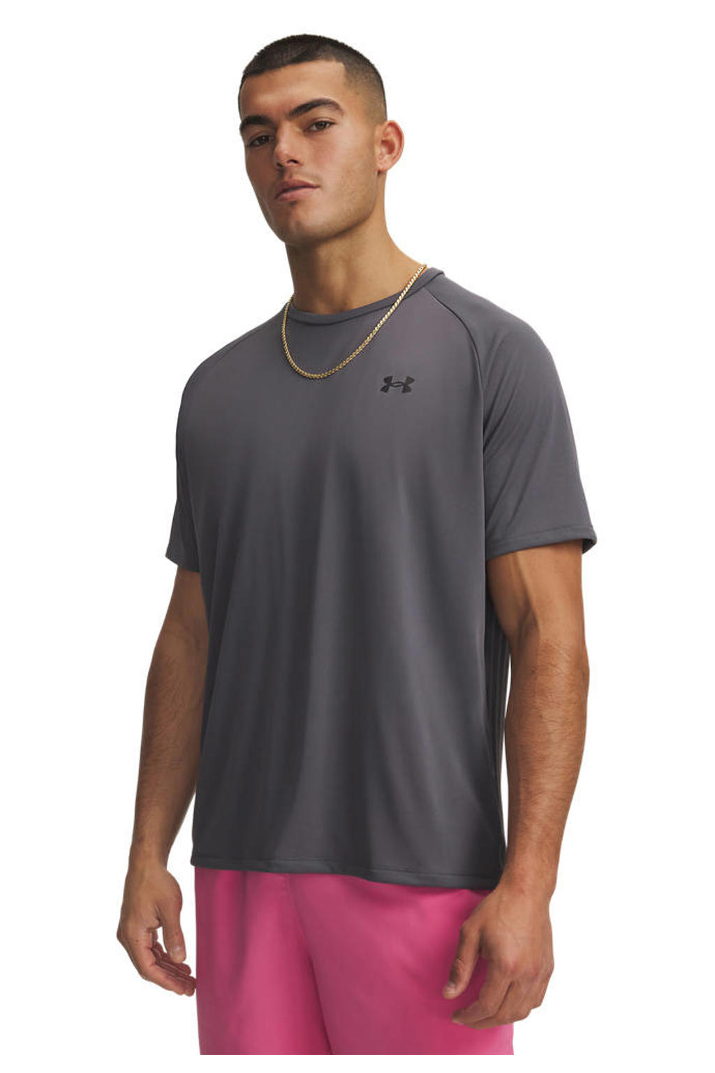 Grijze heren Under Armour Tech 2.0 sportshirt van polyester met effen en korte mouwen