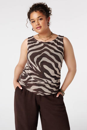 mouwloze top met plooien en zebraprint Plus Size - bruin