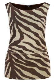 thumbnail: MS Mode mouwloze top met plooien en zebraprint Plus Size - bruin