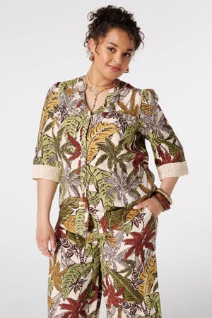 broderie blouse Plus Size - donkergroen