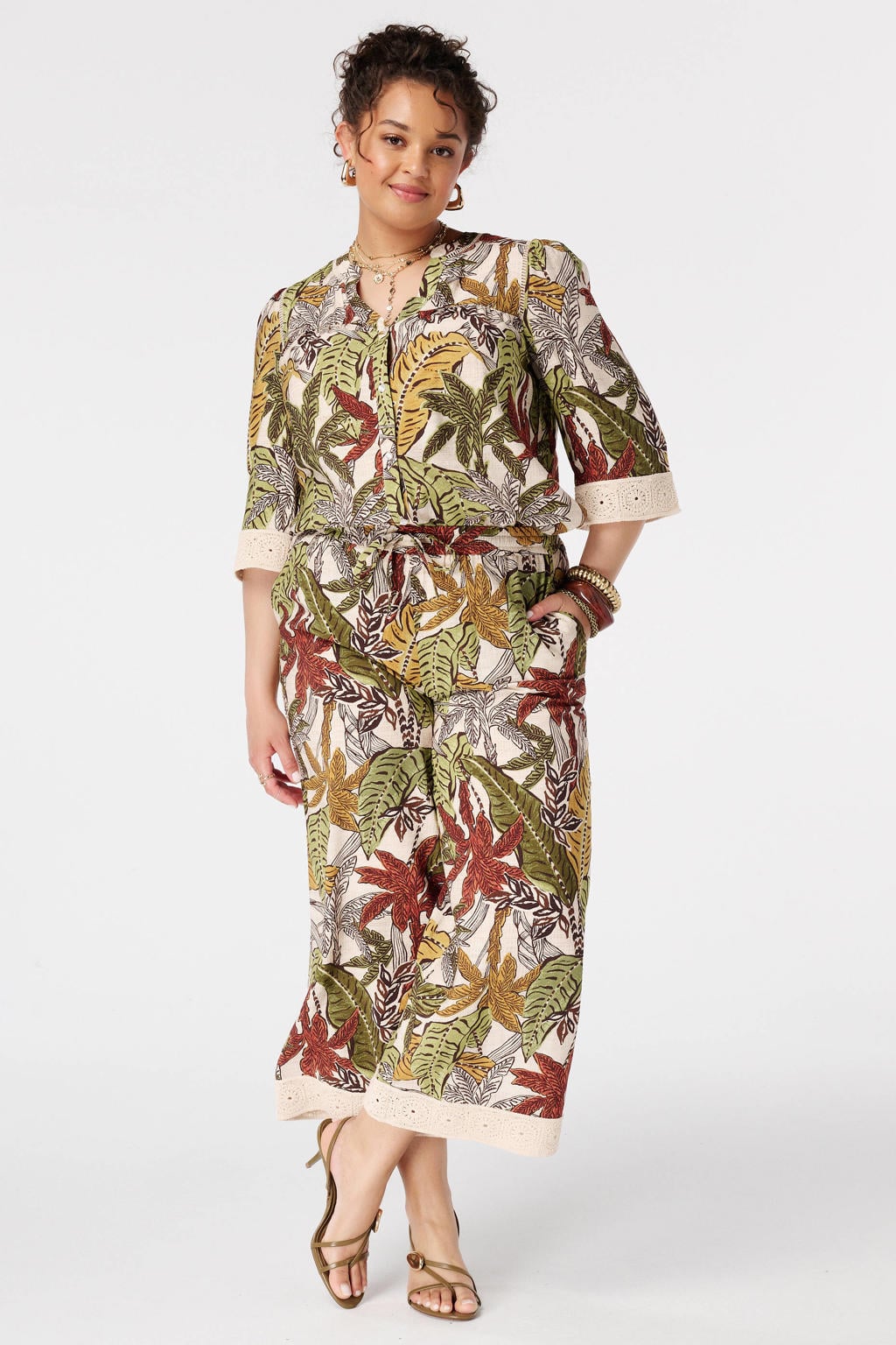 MS Mode broderie blouse Plus Size - donkergroen