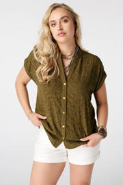 thumbnail: MS Mode viscose blouse met borduursels Plus Size - olijfgroen