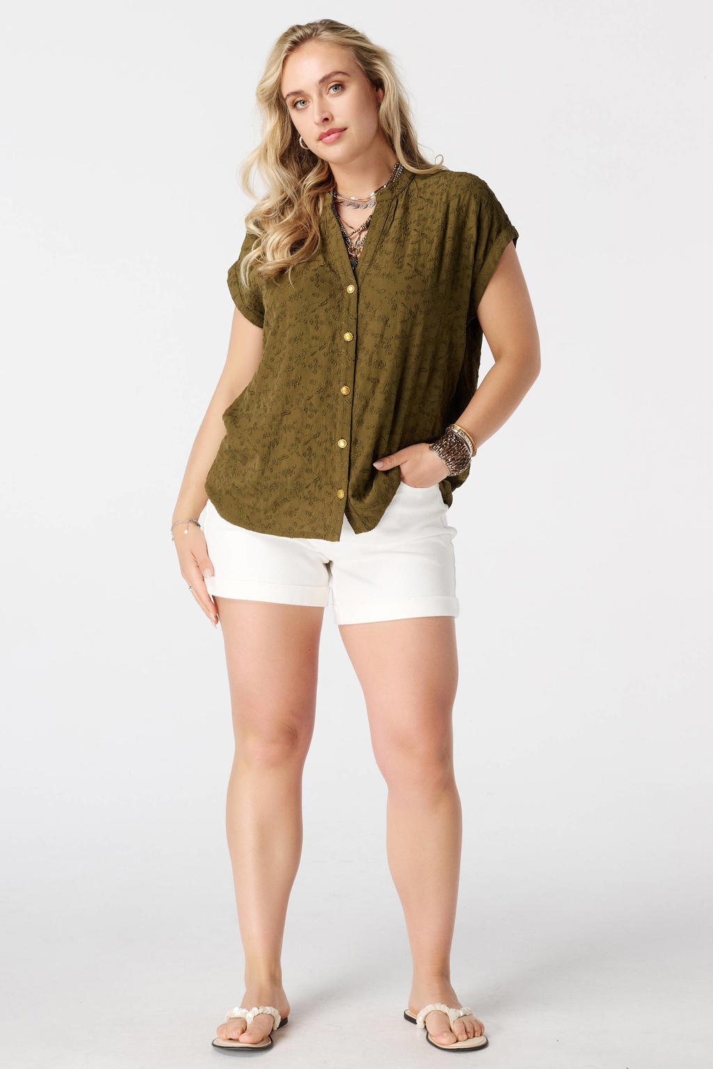 MS Mode viscose blouse met borduursels Plus Size - olijfgroen