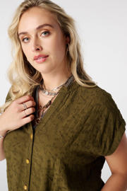 thumbnail: MS Mode viscose blouse met borduursels Plus Size - olijfgroen