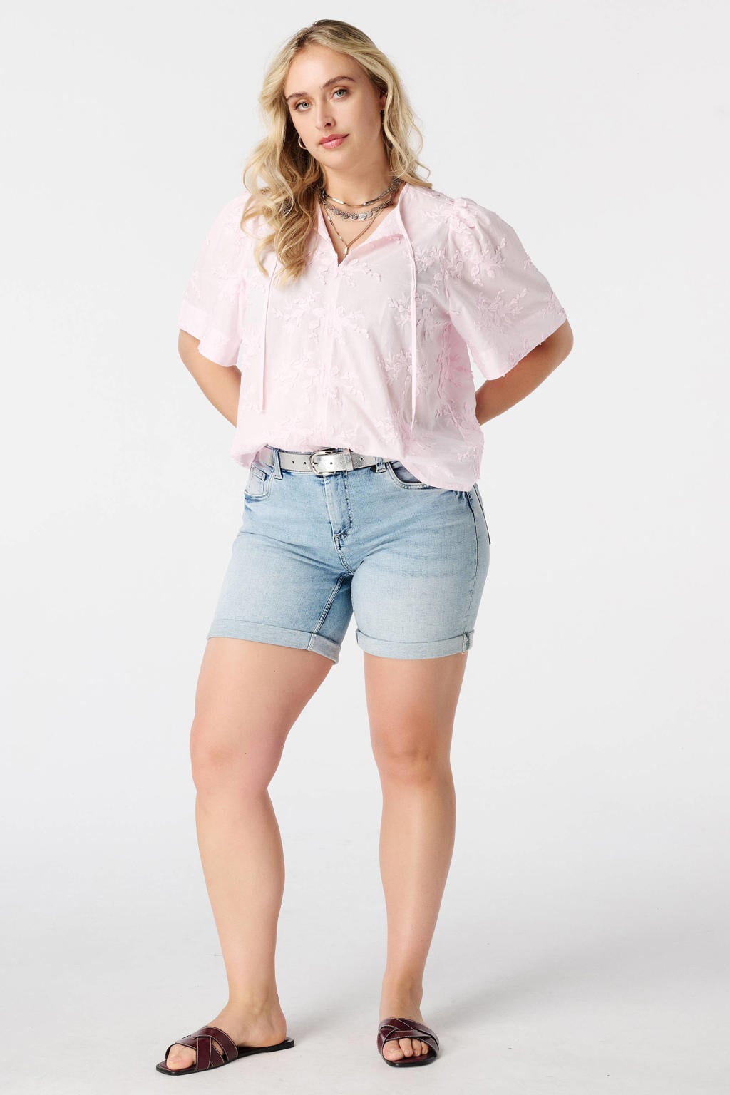 MS Mode gebloemde blousetop Plus Size - lichtroze