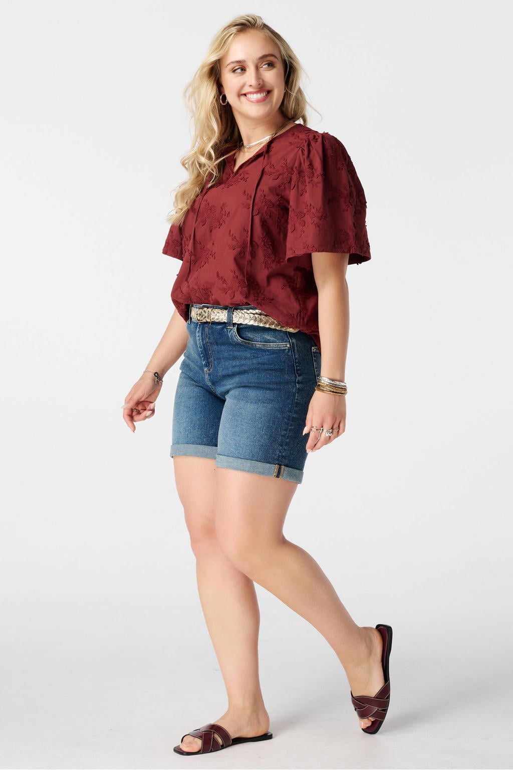 MS Mode gebloemde blousetop Plus Size - roodbruin